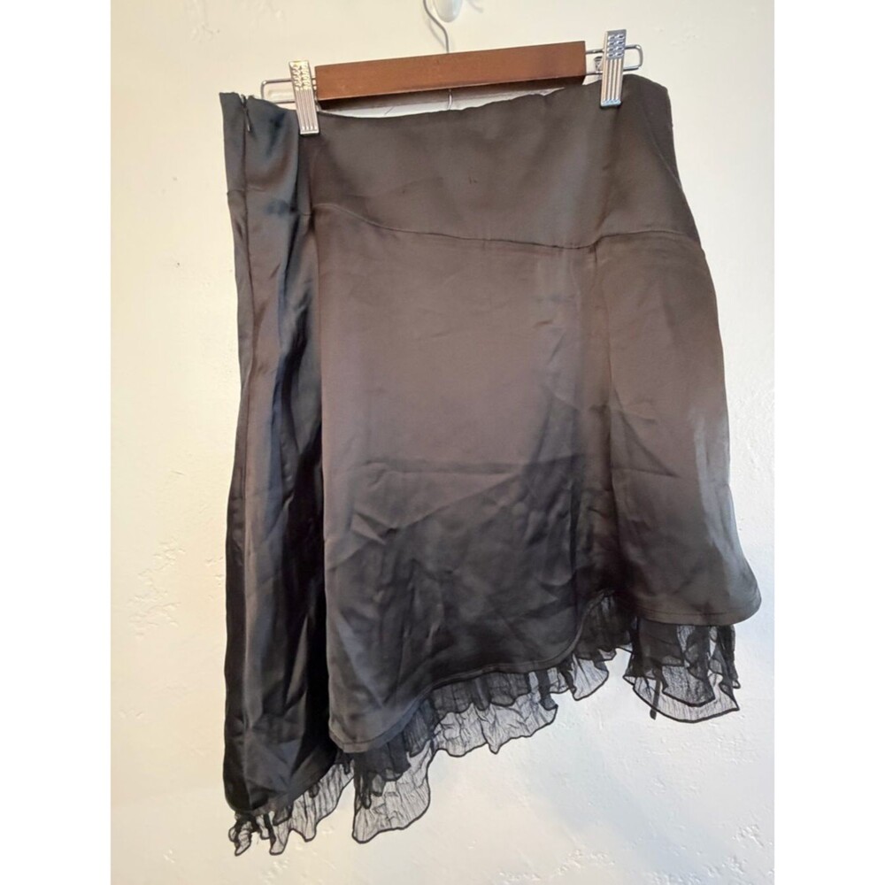 Y2K. Coquette girl Princess Polly Black Ruffle Hem Satin Midi Skirt